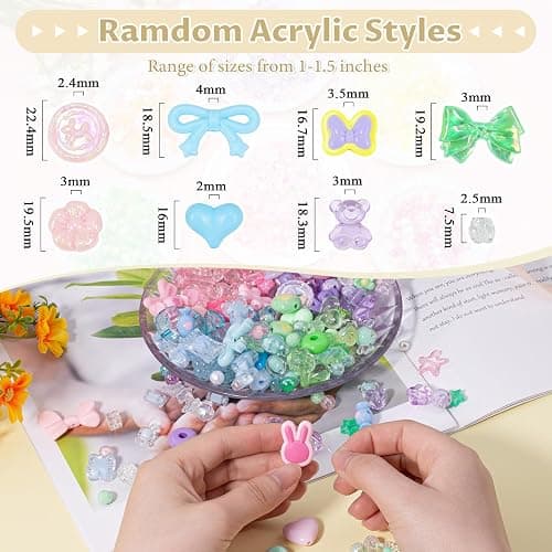 GUJOXILA Cute Acrylic Beads for Crafting Assorted Bead for Bracelet Keychain Phone Charm Jewelry Making Kawaii Flower Bow Heart Bracelet Beads 180g thumbnail 4