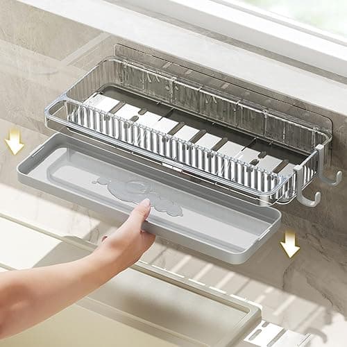 Kitchen Organizer Rack, Partitioned Storage with Hooks, Large - Capacity & Multi - Functional for Space - Saving Kitchen Solution(Grey) thumbnail 4