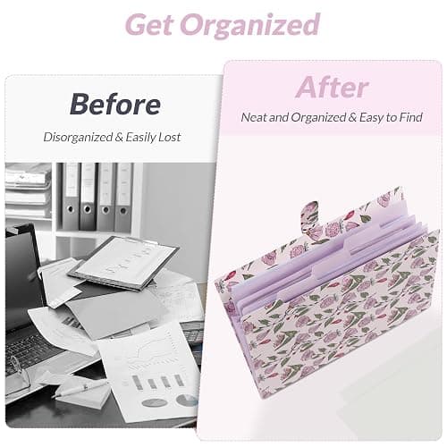 SKYDUE Accordion File Organizer, Floral Expanding File Folders with 5 Pockets, Cute Document Organizer for Paper Bills Receipt Storage, School Office & Hospital Supplies Letter/A4 Size Light Purple thumbnail 7