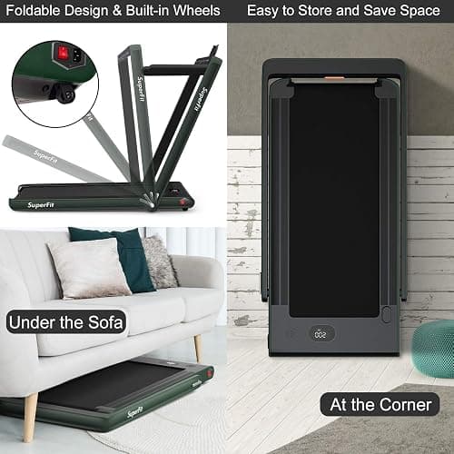 Goplus 2 in 1 Folding Treadmill with Dual Display, 2.25HP Superfit Under Desk Electric Pad Treadmill, Installation-Free, Blue Tooth Speaker, APP Control, Remote Control, Walking Jogging for Home thumbnail 4