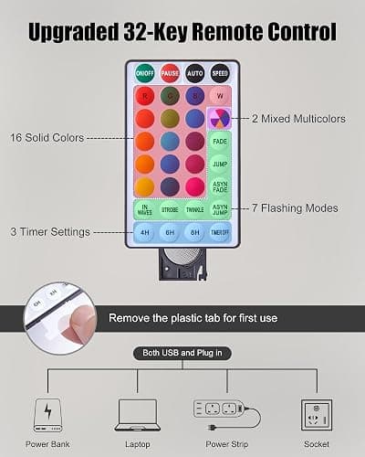 Minetom Star String Lights for Bedroom - 33 ft Plug-in Color Changing Star String Lights with Remote and Timer for Bedroom Tent Loft Bed Window Backyard Patio Porch Balcony Party Wedding, RGB thumbnail 7