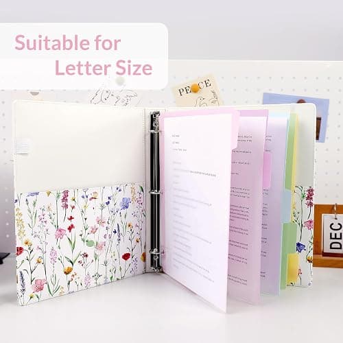 SKYDUE 1 Inch 3-Ring Binder with Clipboard, PU Binder with 5 Dividers, Notepad, Stickers & Pockets for Work and School - Aesthetic Binder (Letter Size) thumbnail 6