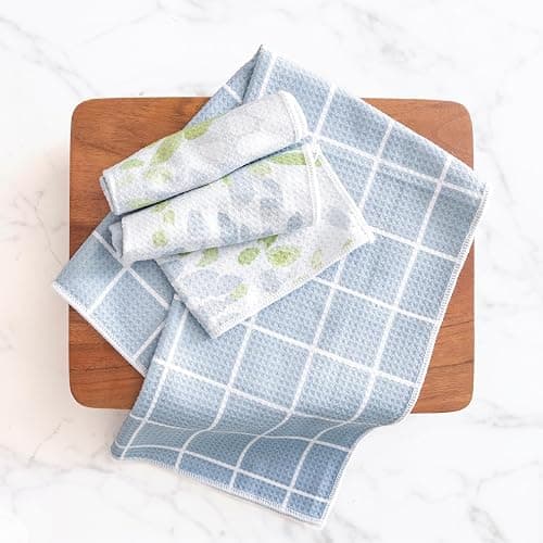 ELYN Microfiber Kitchen Dish Towel Set, Quick-Dry & Absorbent Waffle Weave Cleaning Towels, Set of 4 Kitchen Towels, Paper Towels Alternative (Oranges & Gingham) thumbnail 6