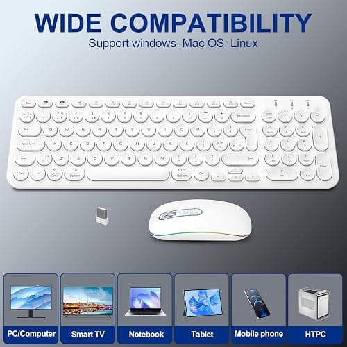 B Wireless Keyboard Mouse Set, Rechargeable Bluetooth & 2.4G Keyboard Mouse QWERTY UK Layout Computer Keyboard Quiet Mouse Combo for Windows PC Laptop Desktop - White thumbnail 7
