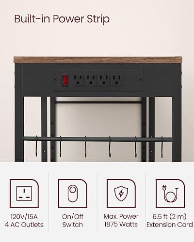 VASAGLE Baker's Rack, Coffee Bar Stand with Charging Station, 35.6 Inches Tall, Storage Shelves, Pull-Out Wire Basket, Table for Microwave, Kitchen, Honey Brown and Ink Black UKKS036K41 thumbnail 7