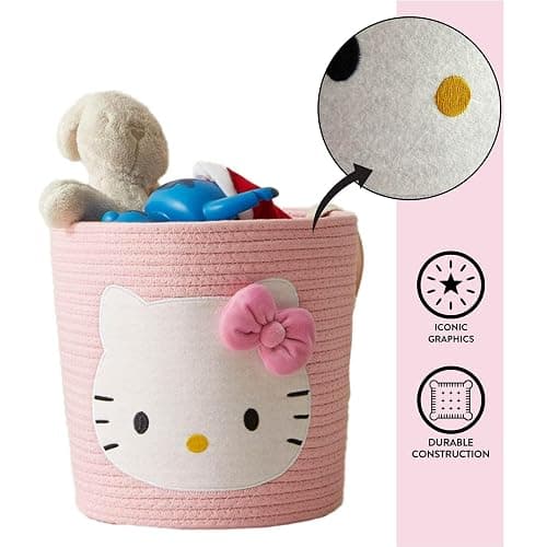 Idea Nuova Sanrio Hello Kitty Rope Storage Basket,10" H x 10" W, Decorative and Functional Organizer for Kids Room or Nursery - Hello Kitty thumbnail 4