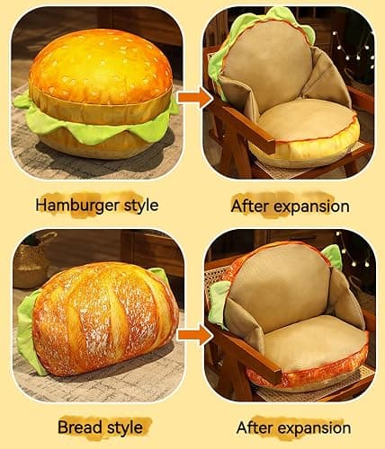 Cheeseburger Pillow That Opens, Burger Pillow That Opens for Your Head, Hamburger Pillow Head Inside (Hamburg) thumbnail 4