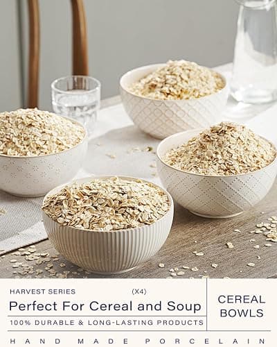 getstar Ceramic Soup Bowls, Big Cereal Bowl Set of 4 with Assorted Embossment (6.1 inch & 30 oz), Farmhouse Vintage Color Bowls for Kitchen thumbnail 4