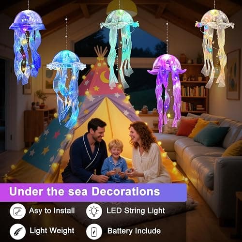 AWATIN Jellyfish Decor, 10 Pcs Jellyfish Lanterns - Hanging Jelly Fish Decoration for Mermaid Theme Party & Under The Sea Party Decorations, Birthday Gift Supplies for Women Girls Baby (5 Colors) thumbnail 2