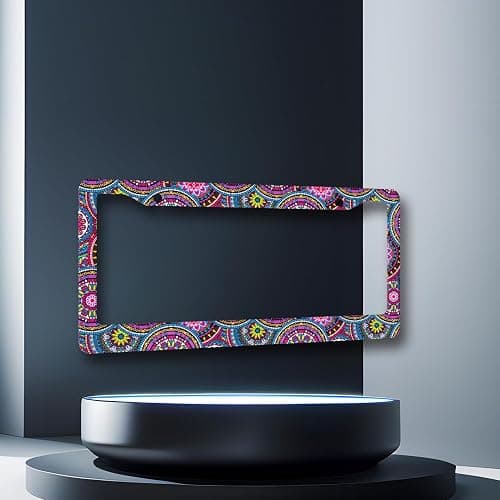 Purple Mandala License Plate Frame Hippie Boho License Plate Holder Stainless Steel Front and Rear Car Tags Auto Parts Funny License Plate Decoration with Screws for Men Women s 12.2"x 6.2" - Boho Purple Mandala Printed thumbnail 3