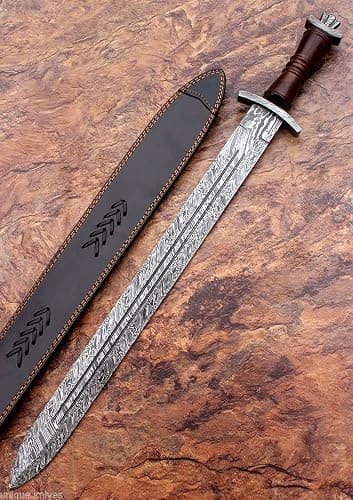 Custom Hand Forged Damascus Steel Swiss Dagger Sword Viking Gladius Double Edge Sword Gladiator Blood Grooved Sword thumbnail 4