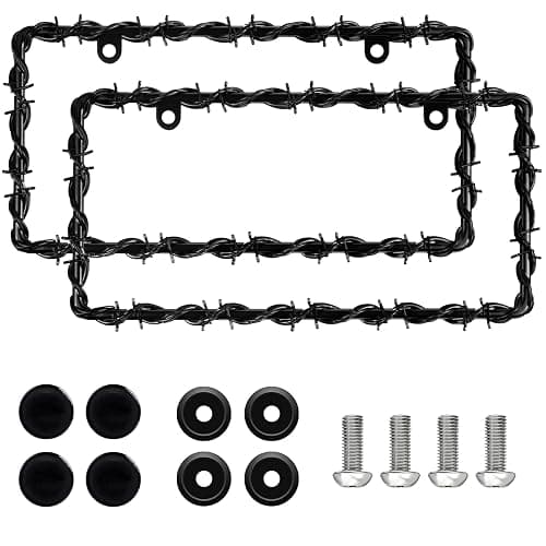 OPUHOHR 2Pcs Barbed Wire Design License Plate Frame, Universal | Car Frame with Screws, Personalized License Cars for Men and Women - Image 1