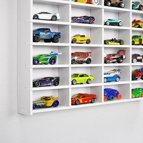 Krafetto Toy Car Display Shelf, Holds 40 Diecast 1/64 Toy Cars, Wall Mount Model Car Storage Organize Case thumbnail 4