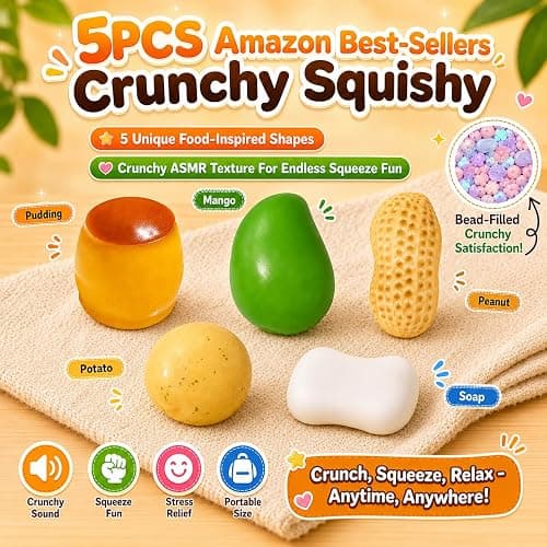 4PCS Crunchy Squishy Mango Soap Peanut Pudding Stress Ball Set ASMR Bead Filled Realistic Food Shape Slushy Squeeze Fidget Squishies for Office Desk Home Travel Adults Party Favor Gift (5PCS-A) thumbnail 3