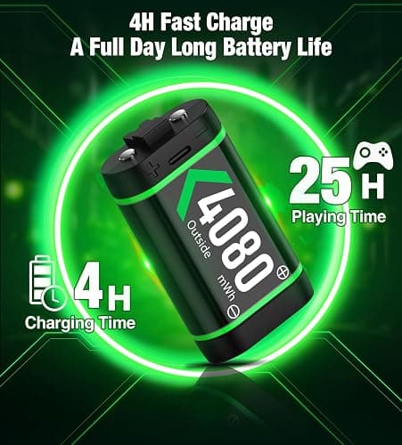 Upgraded Fast Charging Rechargeable Battery Packs with Light Control, 4x4080mWh Xbox Controller Batteries with Charger Dock for Xbox Series X|S, One S/X/Elite Controllers,Cases and Storage Sets thumbnail 3