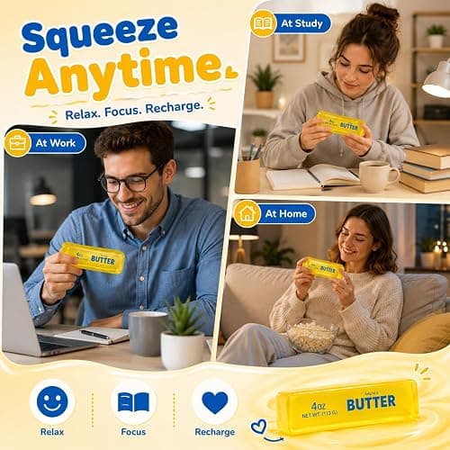 Butter Squishy, Squeeze Soft Butter Luck Squishy Skin Slow Rising Sensory Stress & Anxiety Relief Fidget for Adults Gift Novelty Anxiety Calming Desk Party Favors thumbnail 5
