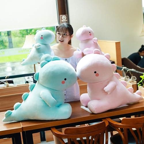 VHYHCY Cute Dinosaur Plush Toys, Fat Dinosaur Stuffed Animals Dolls, Soft Plush Dino Plushie, Birthday Gifts for Kids Girls Boys Pink 12 inch thumbnail 6