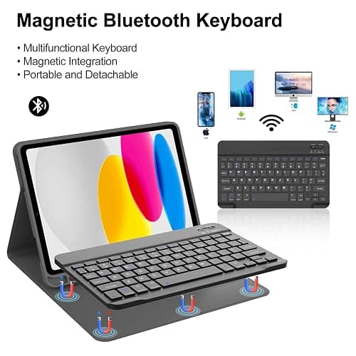 Keyboard Case for iPad A16 11th Generation 2025/10th Generation 2022, UK Layout Detachable Bluetooth Keyboard with Slim Cover and Pencil Holder for iPad 10th/11th Generation 10.9/11 inch, Black thumbnail 3