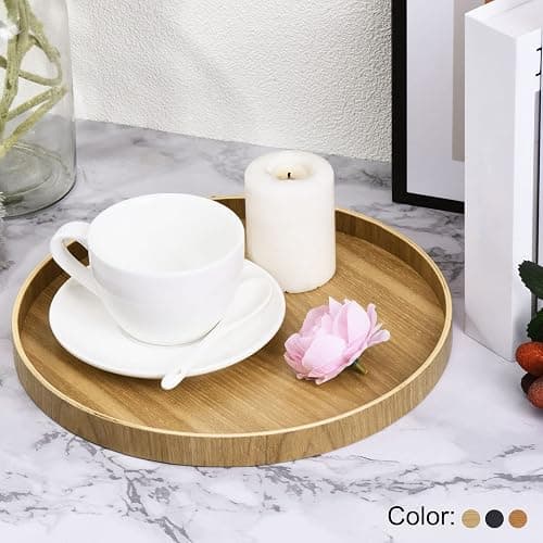 PATIKIL Wood Serving Tray 8 Inch, Round Decorative Platter for Home Decor Kitchen Table Candle Holder, Black thumbnail 2