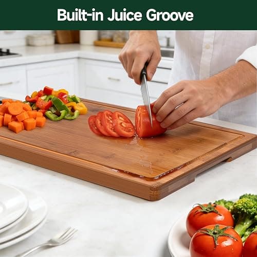 Zeawec 3-Piece Set Bamboo Cutting Board for Kitchen - Crack-Resistant Wood Chopping Boards with Deep Juice Grooves, Pre-Oiled Butcher Block for Meat, Vegetables & Cheese, Carbonized thumbnail 2