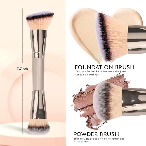 Dual-Ended Foundation Brush: Round & Angled Pro-Grade makeup brushes, 100% Vegan Synthetic Makeup Brush for Flawless Blending and Application of Liquid, Powder, Cream, Blush thumbnail 3