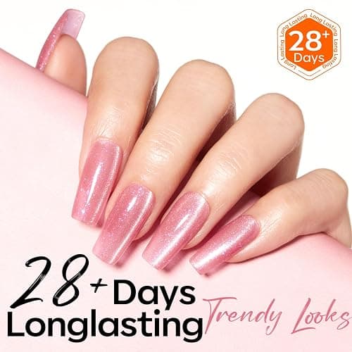 modelones Pink Cat Eye Gel Nail Polish Light Pink 9D | with Magnet Shimmer Glitter Gel Polish Soak Off Reflective Translucent Jelly Gel Nail Polish 15 ML thumbnail 5
