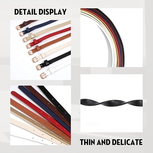 JASGOOD 4 Pack Skinny Women Leather Belt for Dresses Thin Waist Belt for Jeans Pants with Gold Buckle thumbnail 6