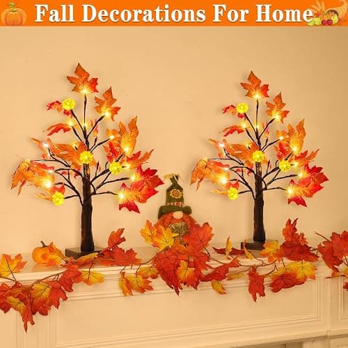 TURNMEON Fall Decor 2 Pack 18 Inch Prelit Fall Maple Tree 48 LEDs Timer | Halloween Fall Decorations for Home Battery Operated Pumpkin Lights Lighted Thanksgiving Decor Table Mantle Indoor Outdoor thumbnail 8