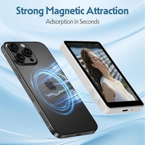 XJUGEZ Phone Vlog Selfie Monitor Screen, Magnetic Selfie Screen for iPhone Android, Back Camera Selfie Monitor Screen Wireless,No Delay Mini Vlog Selfie Screen for Live Stream & TikTok,Last for 3.5H thumbnail 3