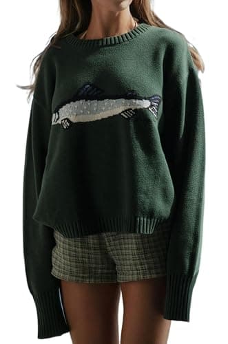 Y2k Fish Graphic Crochet Chunky Sweater Women Vintage Cottagecore Oversized Streetwear thumbnail 9