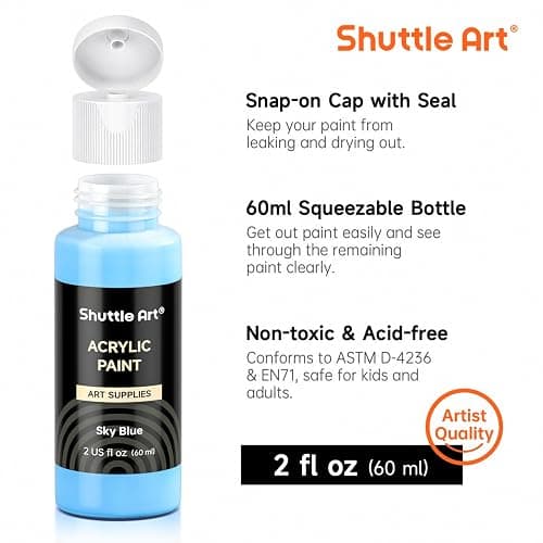 Shuttle Art Acrylic Paint, 50 Colors Acrylic Paint Set, 2oz/60ml Bottles, Rich Pigments, Water Proof, Premium for Artists, Beginners and Kids on Canvas Rocks Wood Ceramic Fabric thumbnail 4