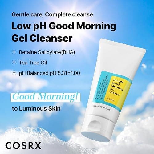 COSRX Low pH Good Morning Gel Face Cleanser, 5.07 fl oz, BHA Face Wash, Daily Mild Face Cleanser for Sensitive Skin, PH Balancing, Korean Skin Care, Korean Face Wash, Stocking Stuffers,Gifts For Women thumbnail 2