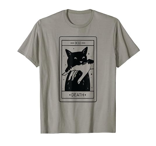 Black Cat Tarot Death Halloween Witchy Cat Lover Men Women T-Shirt - Image 1