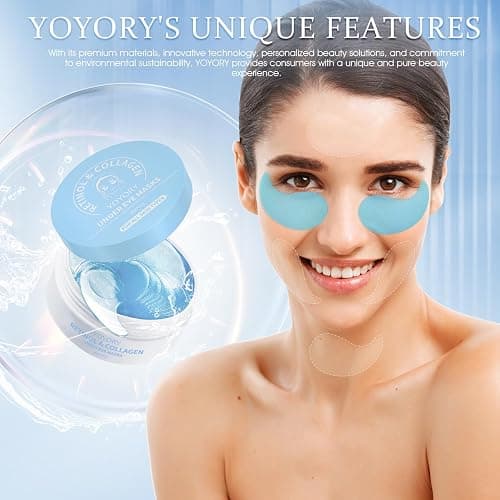 YOYORY Under Eye Patches Masks - for Dark Circles, Puffy Eyes, Fine Lines, Wrinkles, Eye Bags Treatment with Collagen and Hyaluronic Acid,Firming & Cooling, Moisturizing and Hydrating (60 Pcs) Blue thumbnail 9