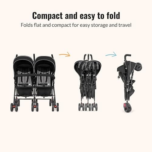 Dream On Me Volgo Side-by-Side Twin Umbrella Toddler Stroller, Black | 5 Point Safety Harness, Smooth Swivel Wheels, Lightweight, Adjustable Double Canopy, Storage Basket, 40 Lb Limit Each Seat thumbnail 4