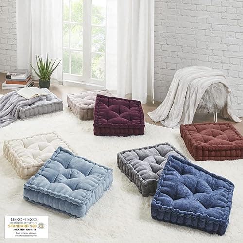 Intelligent Design Azza Floor Pillow, Large Cushions Sitting for Adults, Floor Pillow for Meditation or Yoga, Lustrous Chenille Tufted with Scalloped Edges for Bench/Chair Cushion, 20"x20"x5" Aqua thumbnail 4