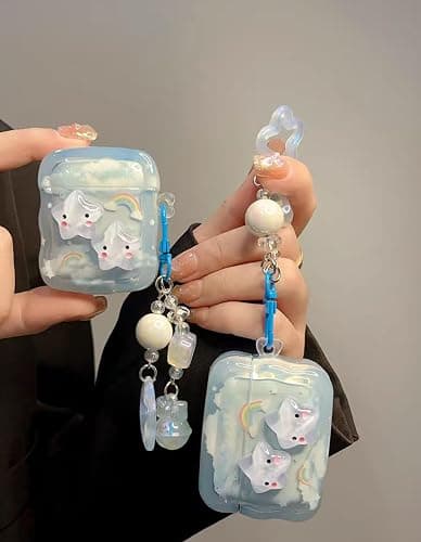 Compatible with Star Airpods 3 Case Cute Clear Airpod Case with Love Heart Keychain Cover for Women - Blue - AirPods 3 thumbnail 2