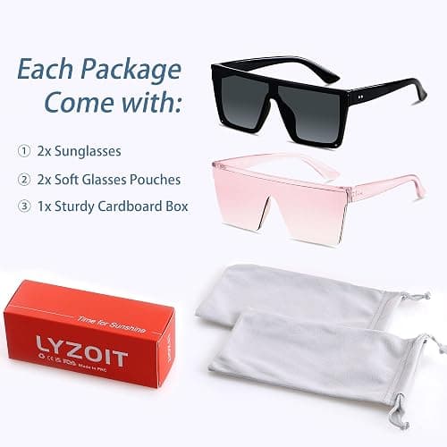 LYZOIT Square Oversized Sunglasses for Women Men Big Flat Top Fashion Shield Large UV Protection Rimless Shades thumbnail 6