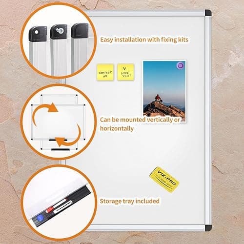 VIZ-PRO Magnetic White Board, Dry Erase Board 24 X 18 Inches, Whiteboard with Silver Aluminium Frame thumbnail 6
