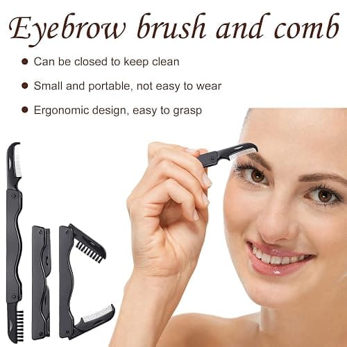 14 Pieces Eyelash Curler Kit Eyelash Comb Eyebrow Brush Tweezers False Eyelashes Applicator Tool Eyebrow Trimmer Silicone Refills Pads for Women (Black) thumbnail 6