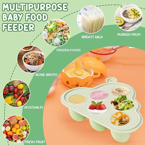 Fruchtsauger Baby ab 3 Monate - Früchte Futterspender Set mit Babybrei Einfrieren Behälter, Obstschnuller und Ersatz Silikon Schnuller in 3 Größen, Beikost Baby Zubehör für Obst, Gemüse thumbnail 7