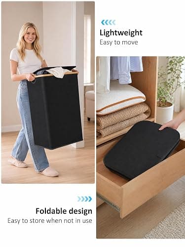 Laundry Hamper with Lid - Waterproof Freestanding Laundry Basket with Removable Liner Bag, Collapsible 110L Large Clothes Storage Laundry Bin with Easy Carry Bamboo Handle for Clothes Organizer thumbnail 7
