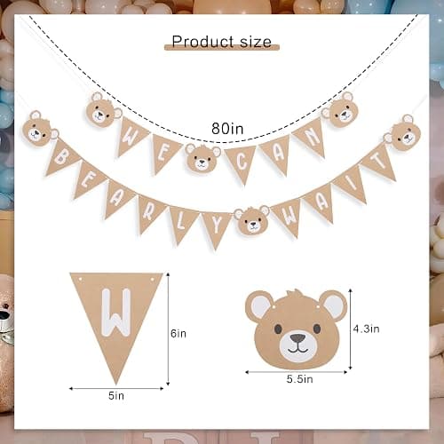 We Can Bearly Wait Banner - Bear First Party Decoration,Bear 1st Birthday Banner,Bear Gender Reveal Decorations (we can bearly wait) thumbnail 3