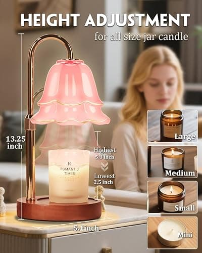 Pink Candle Warmer Lamp with Timer & Dimmer, Adjustable Height Christmas Gifts Birthday Gifts for Women Mom, Flower Candle Lamp Warmer, Wax Warmer with 2 Bulbs, House Warming New House Decorations thumbnail 7