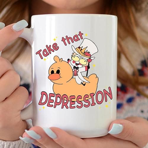 Take That Depression Hazbin Hotel White Ceramic Mug USA Decorated Funny Sayings Gift Mug for Women, Men, or Co-worker thumbnail 6