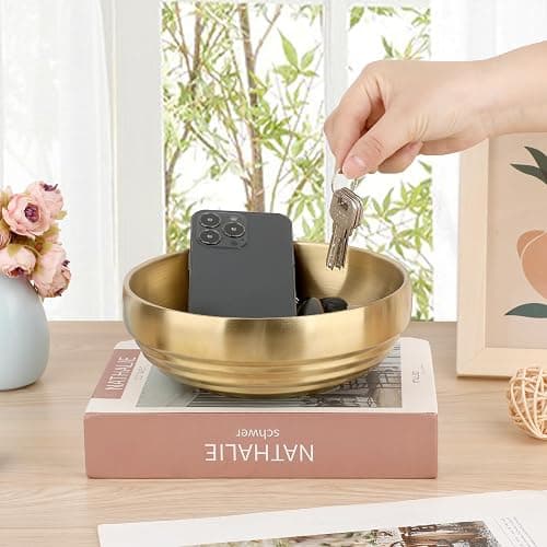 GUSHBIN 7.4 Inch Key Bowl for Entryway Table,Gold Decorative Bowl for Keys | Key Dish for Organizing Tabletop, Catch All Bowls for Kitchen Counter, Coffee Table, Home Decor thumbnail 5
