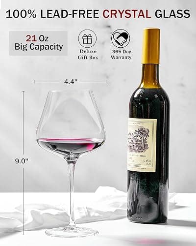 JBHO Hand Blown Italian Style Crystal Burgundy Wine Glasses - Lead-Free Premium Crystal Clear Glass - Set of 2-21 Ounce - Gift-Box for any Occasion thumbnail 3
