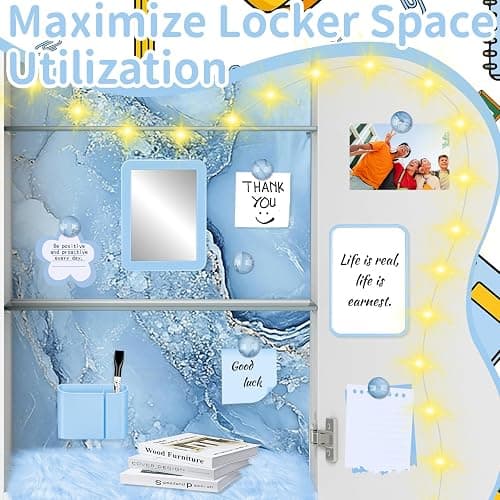18 Pcs Blue Marble Locker Organizer Kit Includes Magnetic Wallpaper Locker Shelf Magnetic Mirror Pen Holders and Organizing Supplies Locker Decorations Back to School Stuff Gift thumbnail 5