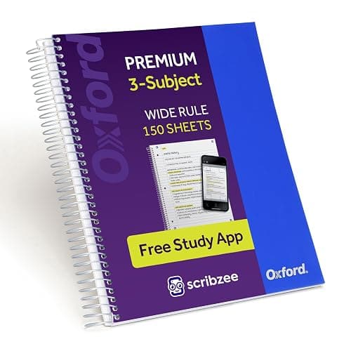 Oxford Spiral Notebook with Free Study App, 3 Subject, Wide Ruled, Ultra Smooth Paper, No Ink Bleed-Through, Strong Poly Blue Cover, 3 Durable 2 Sided Pockets, 150 Easy Perforated 8.5" x 11" Sheets - Image 1