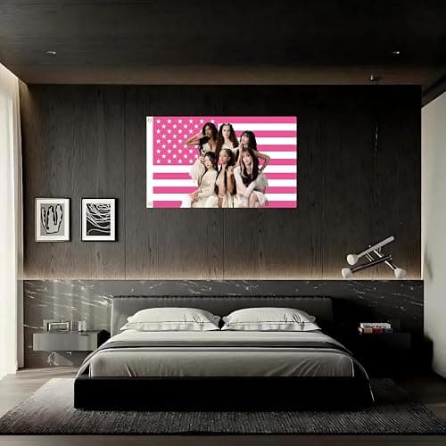WENWELL Katseye Pink American Flag Tapestry, 3x5 FT Polyester Wall Hanging with Brass Grommets, Single-Side Print for Bedroom Studio Decor thumbnail 8